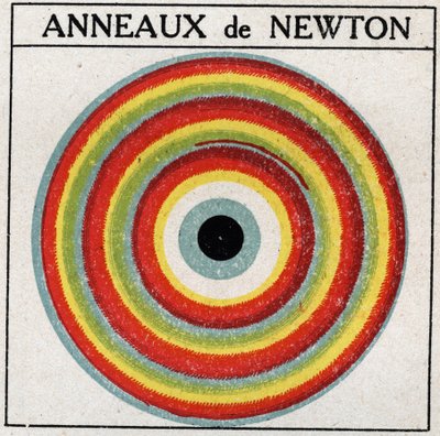 Interferences: rings by Isaac Newton (1642-1727). Anonymous illustration from 1925. Private collection. av Anonymous Anonymous