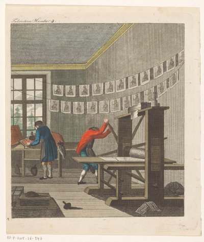 Interiør i et trykkeri, ca. 1750-1850 (gravering) av Anonymous Anonymous