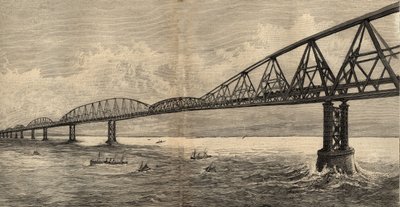 Internasjonalt broprosjekt over kanalen mellom Calais og Folkestone - 1890 - gravering 1890 av Anonymous Anonymous