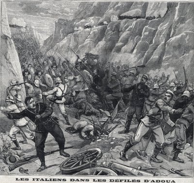 Italians fighting the Adoua in Ethiopia. Engraving in “” Le Peute Parisien”” av Anonymous Anonymous