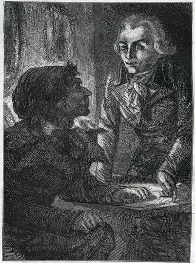 Jean-Paul (Jean Paul) Marat (1743-1793) med Maximilian av Robespierre (1758-1794). Gravering fra 1866 i «Histoire de la Revolution francaise»» av Adolphe Thiers. Privat samling. av Anonymous Anonymous