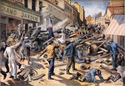 Opprørsdag i Villeneuve Saint Georges (Villeneuve-Saint-Georges). Gravering fra avisen "" Le Peute Parisien"" av Anonymous Anonymous