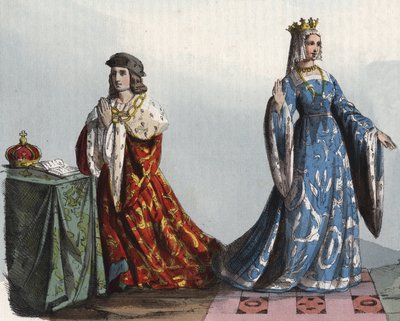 Kong Henry VI av England og hans dronningkonsort Margaret av Anjou - Henry VI av England (1421 - 1471) og Margarita av Anjou (1429 - 1482) - gravering fra "" Skikker og skikker til alle folkeslag i universet. Det er historien om regjeringen, love av Anonymous Anonymous