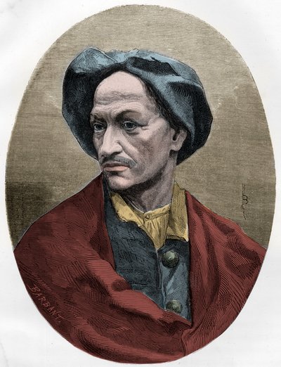 LOUIS DOMINIQUE CARTRIDGE, berømt fransk banditt - Le brigand Louis Dominique Garthausen dit patron (1693-1721) - Gravering fra 1863 i "Le Livre Rouge - Histoire De L