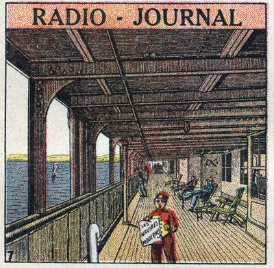 La T.S.F.: radio - avis. Avisselger på en liner. Anonym illustrasjon fra 1925. Privat samling. av Anonymous Anonymous