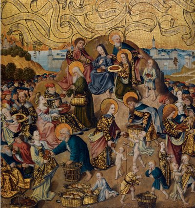 ""The Miracle of the Five Loaves and Two Fishes"" Anonymt maleri på tre, ca 1500 (The Miracle of the Five Loaves and Two Fishes by Anonymous) c 1500 - Olje på tre, 68,9x62,7 - Privat samling av Anonymous Anonymous