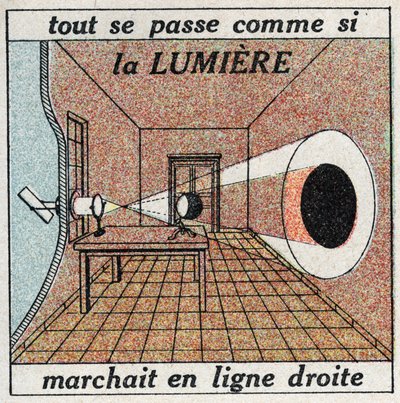 Lysutbredelse: Alt skjer som om lyset løp i en rett linje. Anonym illustrasjon fra 1925. Privat samling. av Anonymous Anonymous