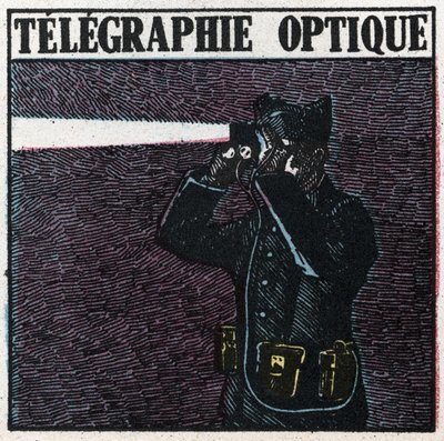 Lyssignaler: optisk telegrafi. Anonym illustrasjon av 1925. Privat samling. av Anonymous Anonymous