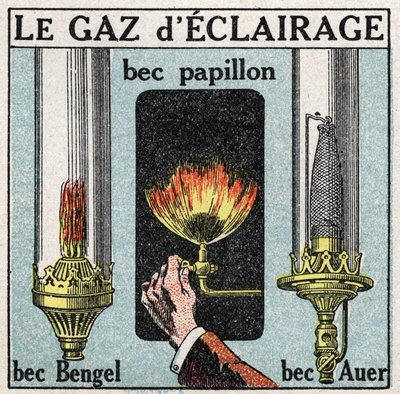 Lyskilder: lysgass og diverse nebb (sommerfugltut, Bengel-tut, Auer-tut). Anonym illustrasjon fra 1925. Privat samling. av Anonymous Anonymous