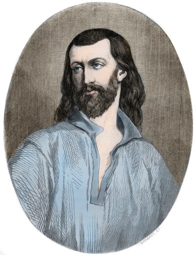 Loudun Possessions: URBAN GRANDIER, Priest of Loudun victim of injustice - Affaire des possedes de Loudun (demons de Loudun): portrait of the french priest Urbain Grandier (1590-1634) - Engraving of 1863 in “Le Livre Rouge - Histoire De L