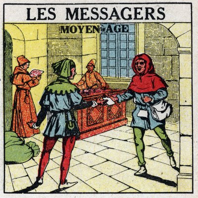 Mail: Messengers in the Middle Ages. Anonymous illustration of 1925. Private collection. av Anonymous Anonymous