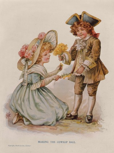 Making the Cowslip Ball, bokillustrasjon, tidlig på 1900-tallet (fargelitografi) av Anonymous Anonymous
