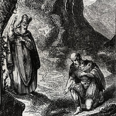 Martial de Limoges eller Saint Martial (3. århundre) konverterer lederen av det keltiske folket Lemovices - Gravering av 1846 i "" Lives of the saints""". Privat samling. av Anonymous Anonymous