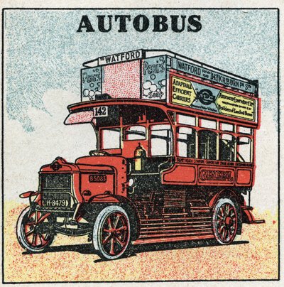 Mekanisk trekkraft: buss. Anonym illustrasjon av 1925. Privat samling. av Anonymous Anonymous