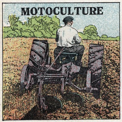 Mechanical traction: motorcycle culture. Anonymous illustration of 1925. Private collection. av Anonymous Anonymous