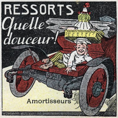 Mechanical traction: shock springs of an automobile. Anonymous illustration from 1925. Private collection. av Anonymous Anonymous