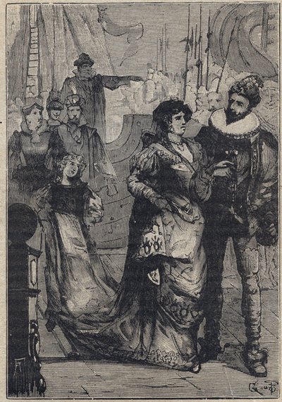 Møte mellom Lucrezia Borgia og Alfonso I d'Este, hertugen av Ferrara (1476-1534) - gravering fra "Lucrezia Borgia" av Oscar Pio - 1883 av Anonymous Anonymous
