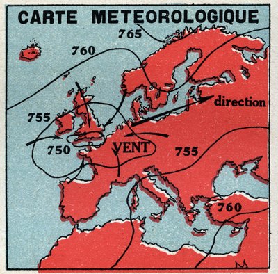 Meteorology: meteorological map. Anonymous illustration of 1925. Private collection. av Anonymous Anonymous