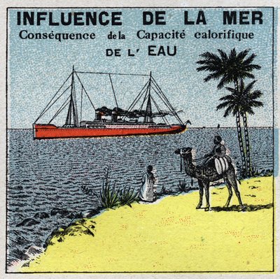 Meteorologi: havets innflytelse på klimaet. Anonym illustrasjon fra 1925. Privat samling. av Anonymous Anonymous