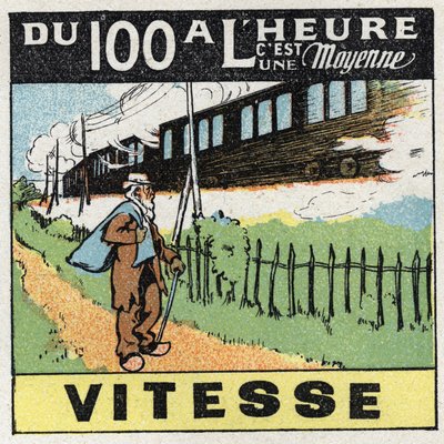 Movements: straight uniform movement. A train moving on a railway. Anonymous illustration from 1925. Private collection. av Anonymous Anonymous
