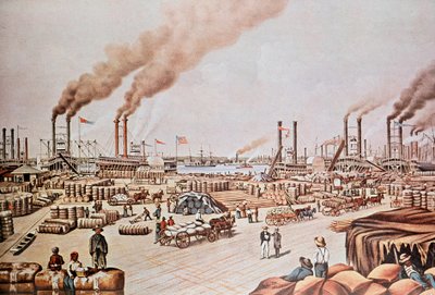 New Orleans Harbor Wharf (USA): Bomull laster. 1876. Privat samling. av Anonymous Anonymous