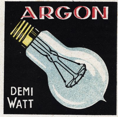 Nye gassegenskaper: argon brukes til å fylle en halvwatts pære. Anonym illustrasjon fra 1925. Privat samling. av Anonymous Anonymous