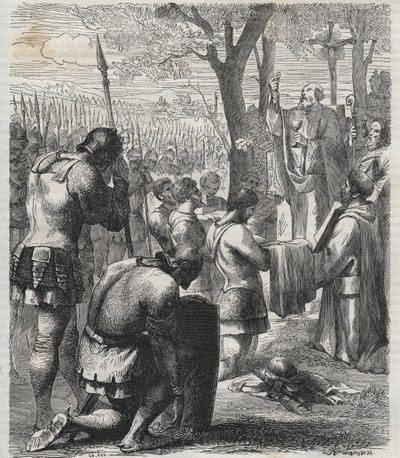 Otto I, den hellige romerske keiser mottar nattverd før slaget ved Lechfeld (955) - Den tyske keiseren Otton I (Othon) (912-973) mottok nattverd før slaget ved Lechfeld i 955 - gravering av 1864 av Anonymous Anonymous