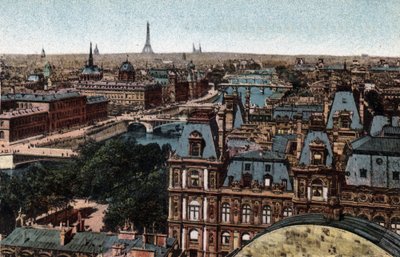 Paris: panorama av Huits-broene på Seinen med Eiffeltårnet i bakgrunnen. Fotografi av 1920 i "" Artistic Album "" av byen Paris. Privat samling. av Anonymous Anonymous