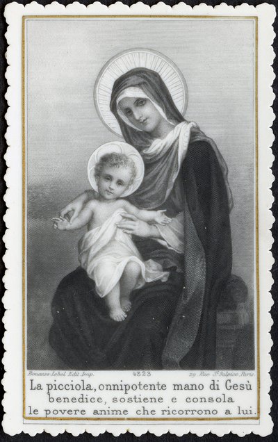 Fromt bilde: Jesus som et barn i armene til sin mor Maria (gravering) av Anonymous Anonymous
