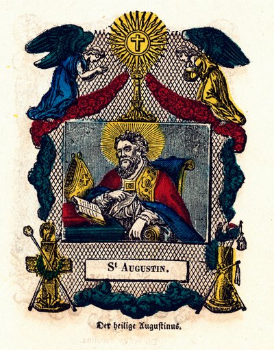 Fromme bilde: Saint Augustine (Augustin av Hippo (354 - 430), eveque og doktor i kirken, forfatter av Rule of Saint Augustine og Confessions). Gravering av privatsamlingen fra 1800-tallet av Anonymous Anonymous