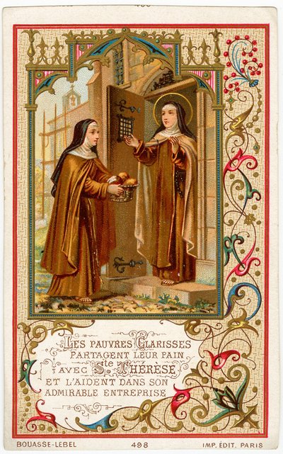 Fromme bilde: Den hellige Teresa av Jesus mottar hjelp og brød fra de fattige Clares (kromolitografi) av Anonymous Anonymous