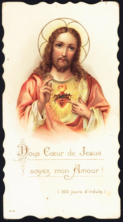 Fromt bilde: "" Sweet heart of Jesus be my love"" Kromolitografi fra begynnelsen av 1900-tallets privatsamling av Anonymous Anonymous