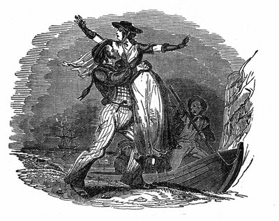 Pirat Charles Gibbs tar en nederlandsk jente fra skipet sitt (begynnelsen av 1800-tallet). Gravering av "" The pirate own book "" 1837. av Anonymous Anonymous