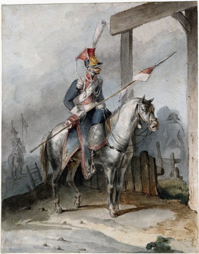 Polsk chevauleger fra den franske keisergarden - Anonym - ca 1808 - Akvarell på papir - 20,6x16,2 - Privat samling av Anonymous Anonymous