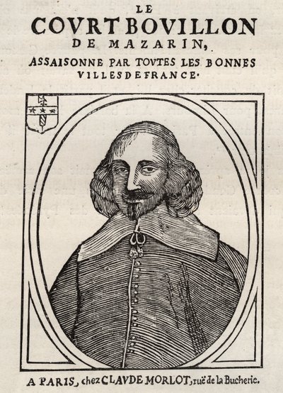 Politiske hefter Mazarinade (politisk brosjyre under slyngen), populært bilde mot Mazarin om hans pensjonisttilværelse i Bouillon (Le court broth de Mazarin). Privat samling. av Anonymous Anonymous