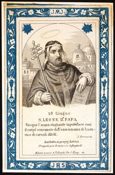 Pave Saint Leon (Leone) II (7. århundre) fromt bilde. Postkort. Begynnelsen av det 20. århundre. Privat samling av Anonymous Anonymous
