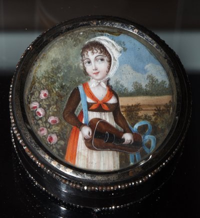 ""Portrait of a Girl with a Hurdy Gurdy"" (Portrait of a Girl With Hurdy Gurdy) Anonym akvarell ca. 1800 Privat samling av Anonymous Anonymous