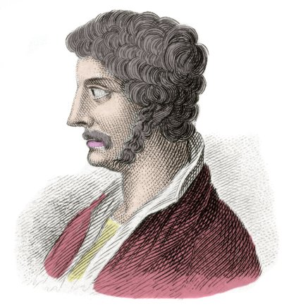 Portrett av Alcibiade (Alkibiads Kleiniou Scambonides) (450-404 f.Kr.), statsmann og athensk general. Gravering av 1800-tallet. Milanese av Anonymous Anonymous