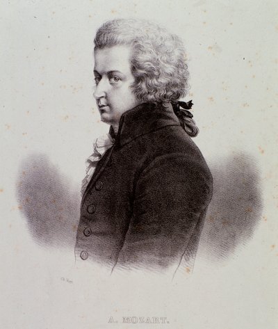 Portrett av den østerrikske komponisten Wolfgang Amadeus Mozart (1756-1791) Gravering. 1800-tallet. Milanesisk privatsamling av Anonymous Anonymous