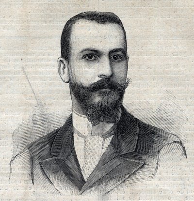 Portrett av Casimir Maistre (1867-1957) fransk oppdagelsesreisende i Afrika. Gravering i "" Le Peute Parisien"" av Anonymous Anonymous