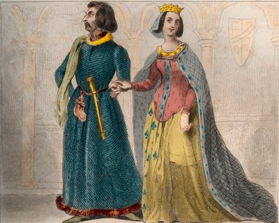 Portrett av Charlotte de Savoie (1441-1483) Dronning av Frankrike, med Louis XI av Frankrike, kjent som den forstandige (1423-1483). Gravering fra 1859 i “” Le Monde. Alle folkeslags historie fra de fjerneste tider til i dag». av M. E. de Lostalot-Bachoue. av Anonymous Anonymous