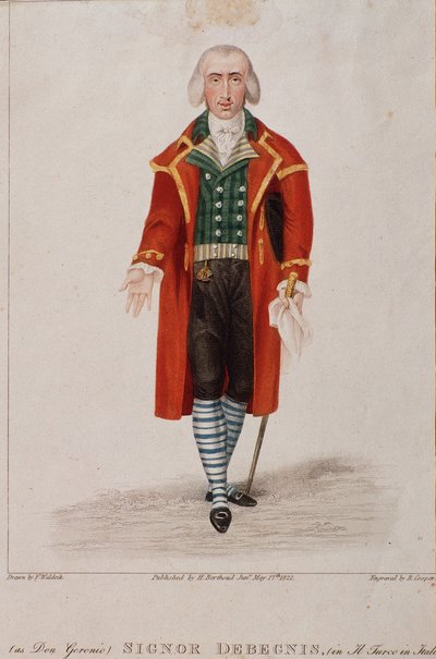 Portrett av Don Geronio tolket av Dennis, karakter fra The turk in Italy, opera av Gioachino Rossini av Anonymous Anonymous