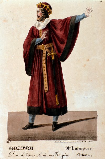 Portrett av Gaston tolket av Lafargues i The Sicilian Vespers (I vespri siciliani) opera av Giuseppe Verdi av Anonymous Anonymous