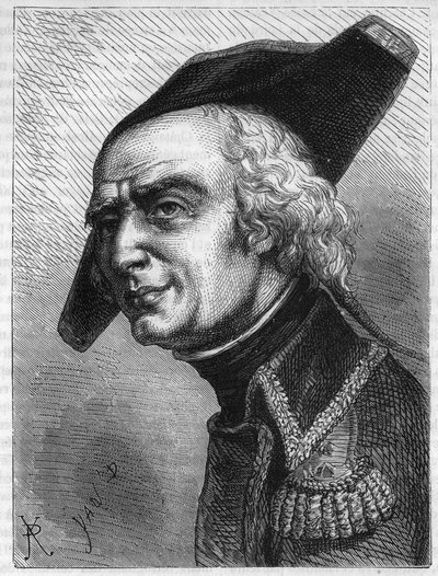 Portrett av general Luc Simeon Auguste Dagobert (1736-1794). Gravering fra 1866 i «Histoire de la Revolution francaise»» av Adolphe Thiers. Privat samling. av Anonymous Anonymous