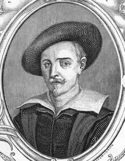 Portrett av Guido Reni (1575-1642). italiensk maler. gravering av 1859 i "" galleriene i Europa - Italia "" av armengaud. Privat samling. av Anonymous Anonymous