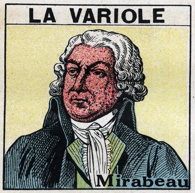 Portrait of Honore Gabriel (Honore-Gabriel) Riqueti, Count of Mirabeau (1749-1791) with the face of figure by smallpox. To avoid scars caused by smallpox, patients should be treated in rooms or enter only red light, free of ultra violet rays. Anonymous ill av Anonymous Anonymous