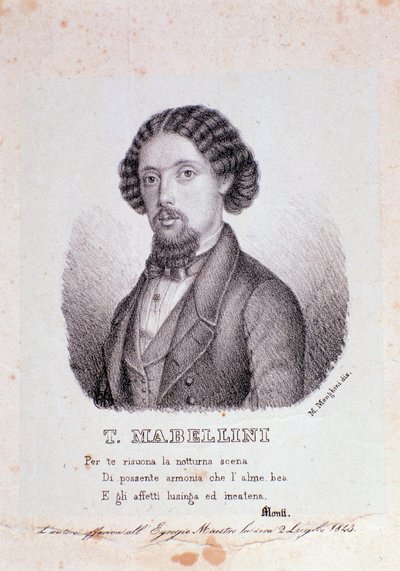 Portrett av den italienske komponisten Theodore Mabellini (1817-1897) Gravering. 1843. Milanesisk privatsamling av Anonymous Anonymous
