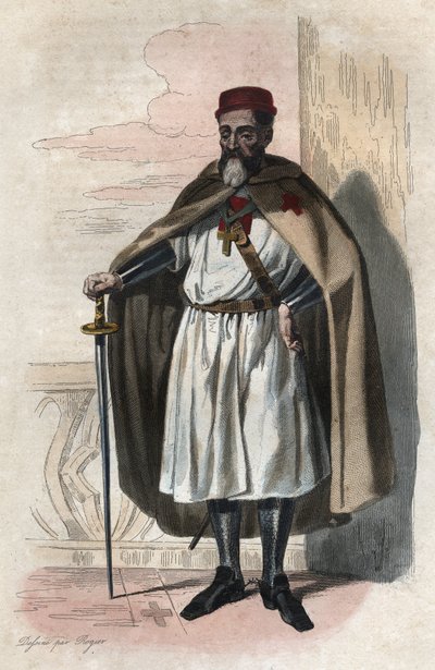 Portrett av Jacques av Molay (Jacques de Molay) (Molai) (1243-1314), stormester for tempelridderne. illustrasjon fra ""The French Plutarch"" av Edmond Mennechet av Anonymous Anonymous