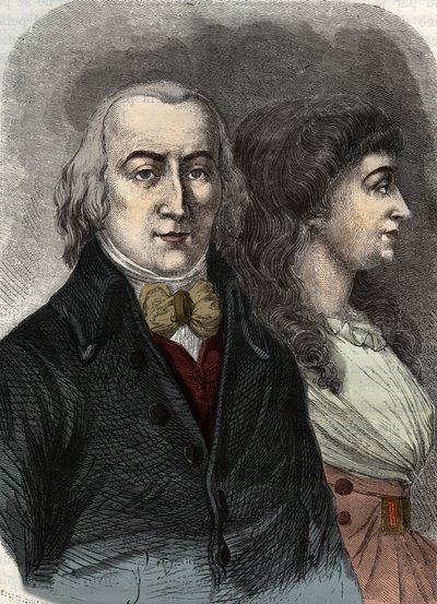 Portrett av Jean Marie Roland, Viscount de la Platier (1734-1793) med Manon Roland, eller Jeanne Marie, eller Manon Phlipon (fru Roland) (fru Roland). av Anonymous Anonymous