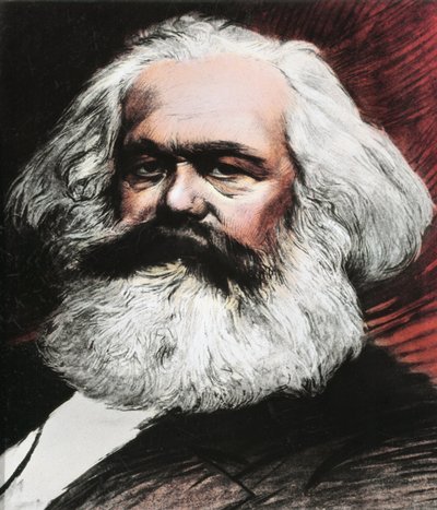 Portrett av Karl Marx, tysk filosof, økonom og revolusjonær (Gravering av Anonymous Anonymous